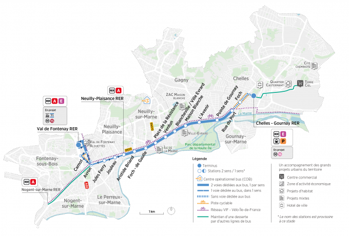 Plan de la ligne de Bus Bord de Marne